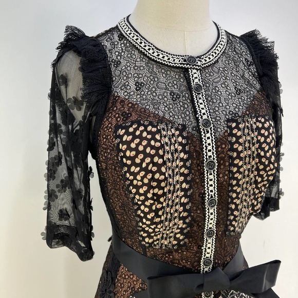 Anthropologie Beguile by Byron Lars Allusione Dress Black Lace Insert Sheath 4P - Picture 4 of 13